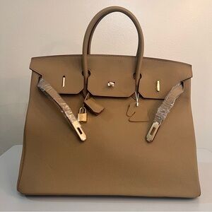 40cm Classic Leather Handbag with Gold Details